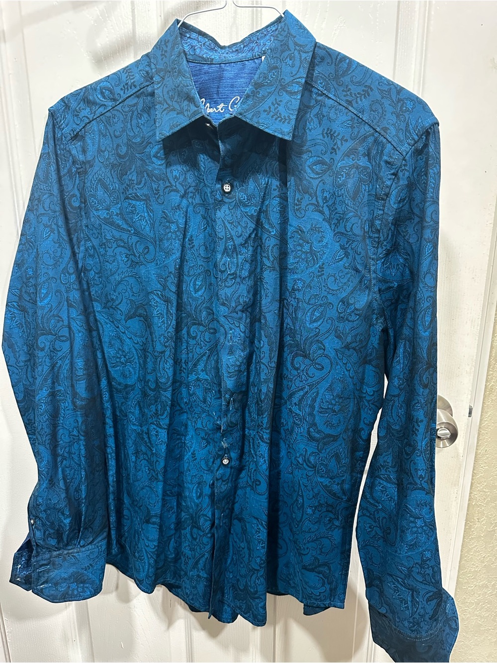 Robert Graham Teal Blue Paisley Dress Shirt